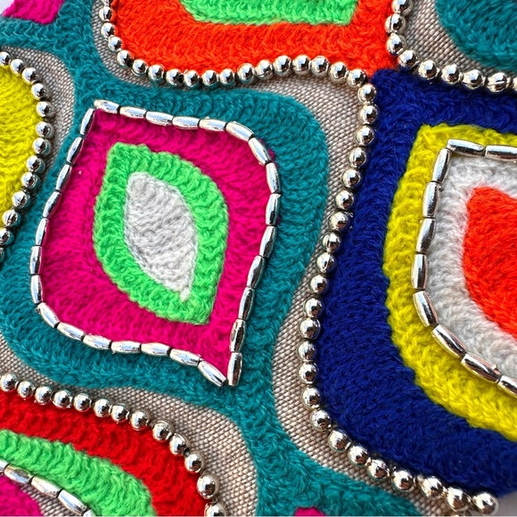 Two’s Company 100% Cotton Multicolor & Beige Beaded Small Pouch - Picture 4 of 6